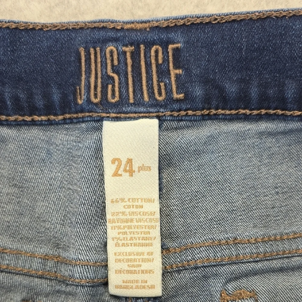 Justice Plus Size 24 Distressed Denim Shorts Button Fly Cuffed Hem